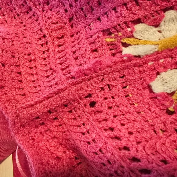 KIngs Road Pink Crochet Lined Dress SL Square Neck Large NWT - Picture 12 of 16